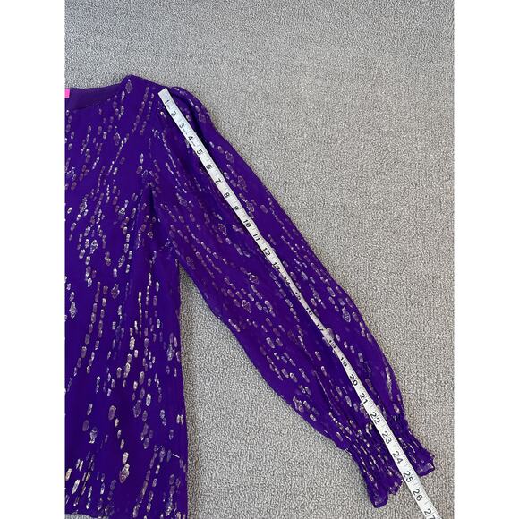 Lilly Pulitzer Idina Blouse Top Long Sleeve Silk Blend Purple Gold Medium - Picture 8 of 8